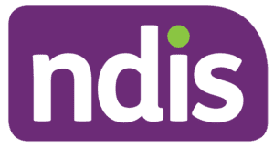 NDIS logo square, purple with a green dot on the i