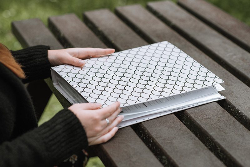 Important document folder on an outdoor table