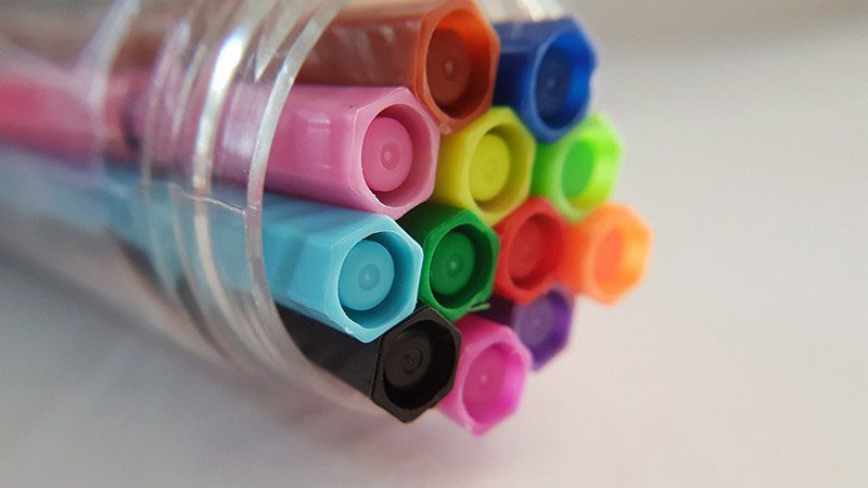 Grouping Like with Like - a jar of colourful pens