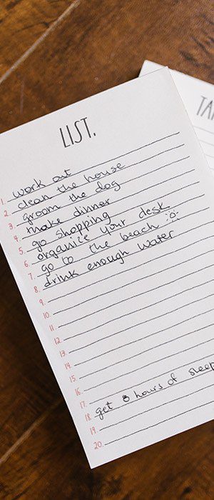 habit coaching - a to-do list including workout, cleaning and chores